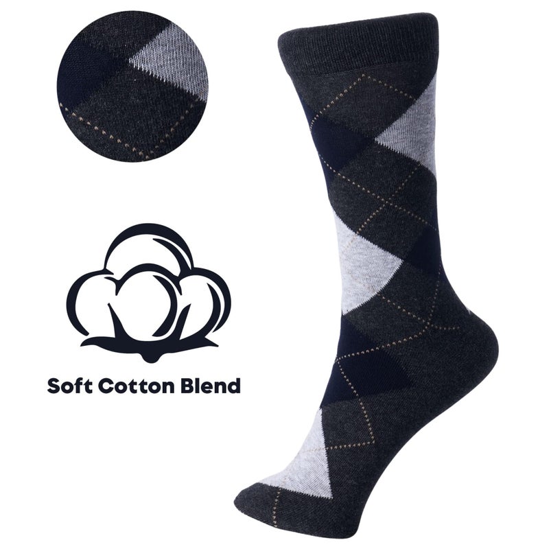 Alpine Swiss Mens Dress Socks 6 Pair Crew Sock Cotton Dress Socks for Men Solid Ribbed Argyle Pattern Multicolor Fun Designs Casual Pack - Image 3